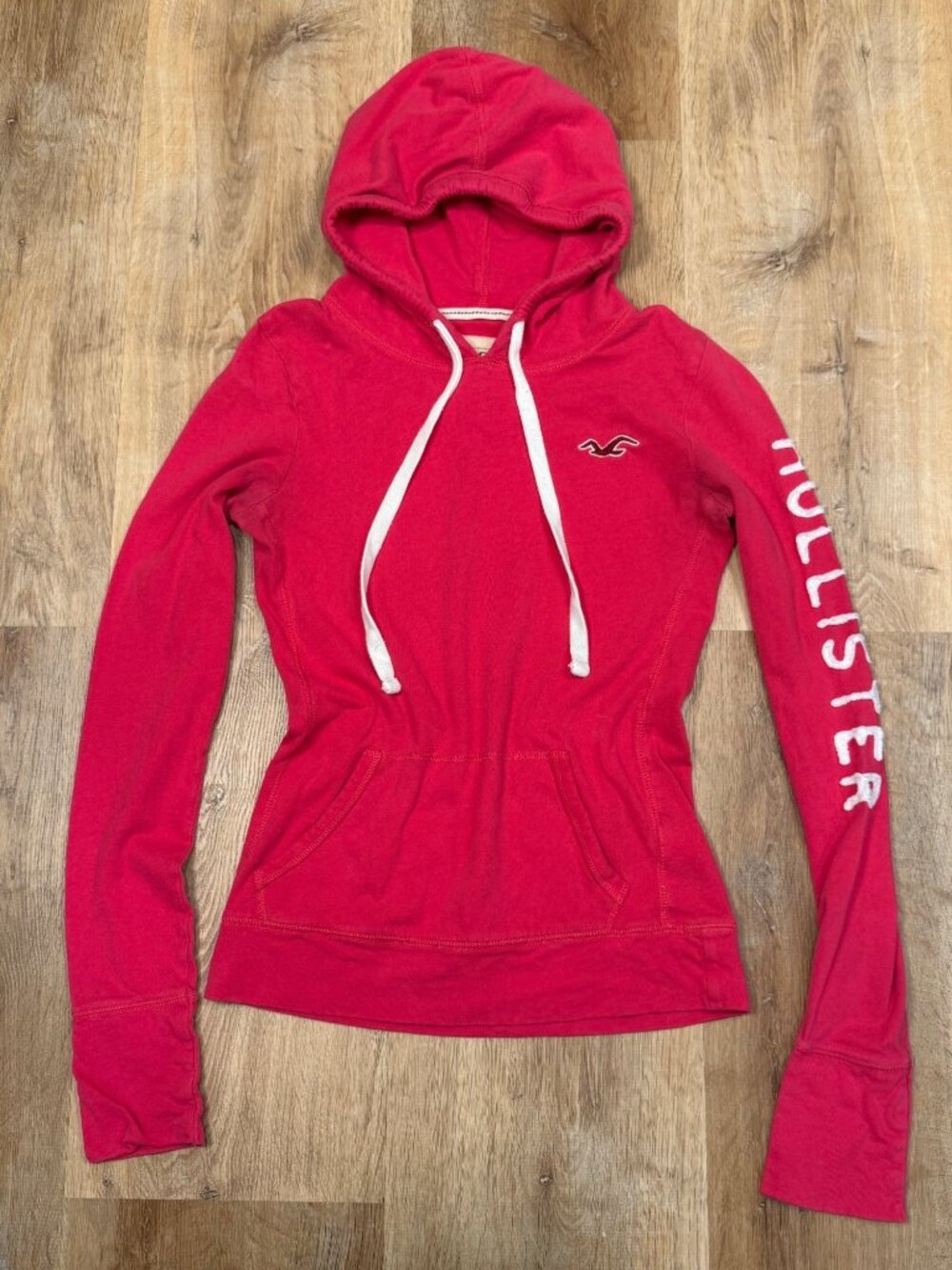 Y2K Hollister Pink Pullover Hoodie With Logo Print Size S